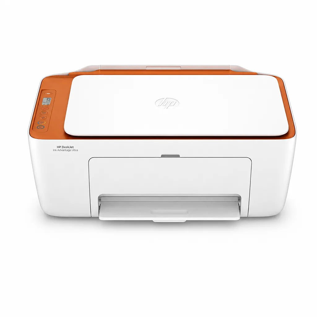 HP DeskJet Ink Advantage Ultra 5185 all-in-one printer front view in white and orange design -tpstech.in