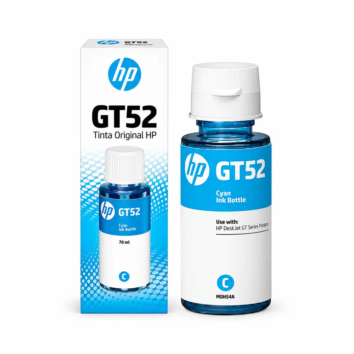 HP GT52 70ml Cyan Original Ink Bottle M0H54AA with Retail Packaging Box -tpstech.in