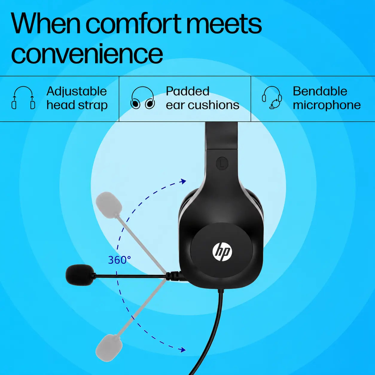 HP H125 Stereo USB Headset with Noise-Canceling Mic & USB-A Connectivity