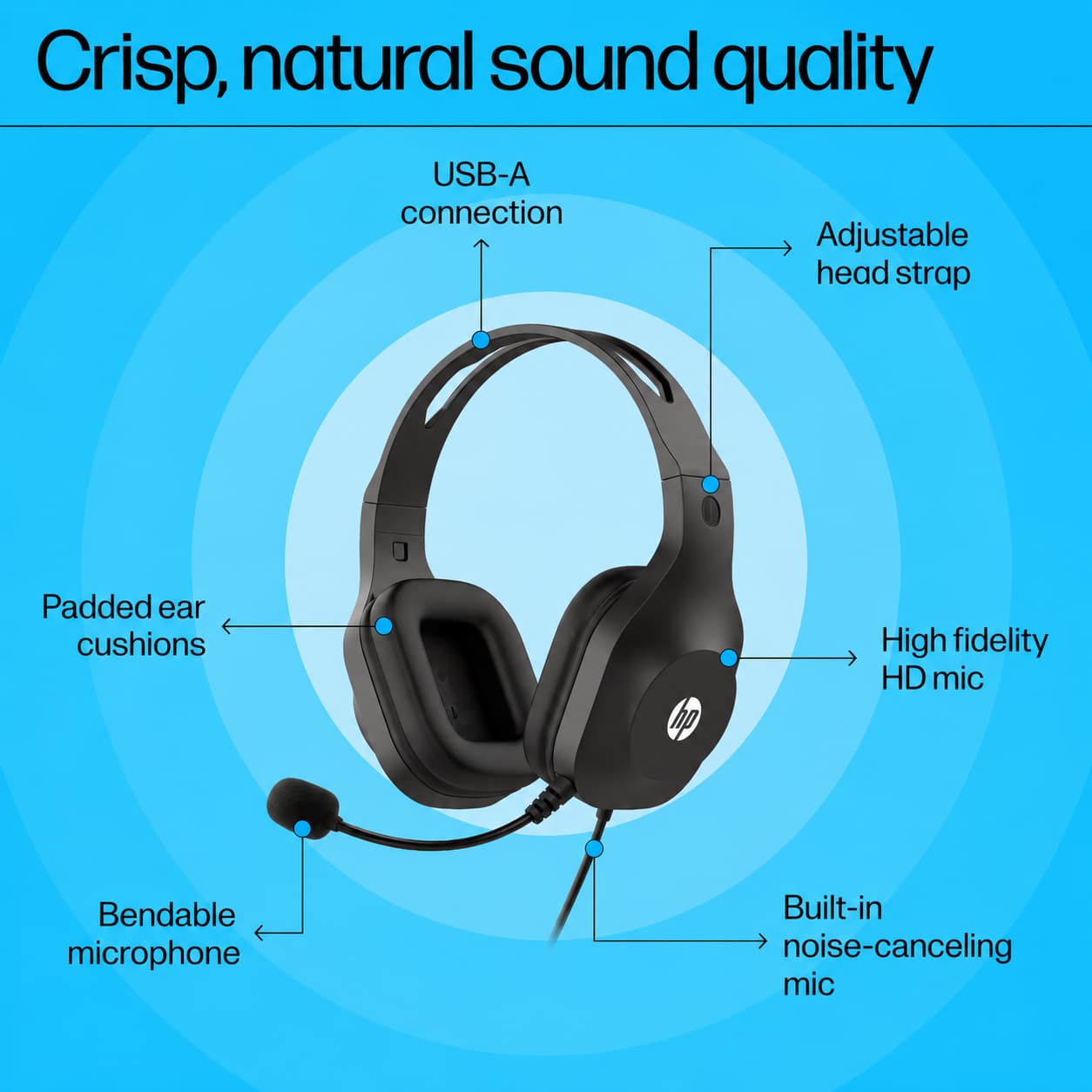 HP H125 Stereo USB Headset with Noise-Canceling Mic & USB-A Connectivity