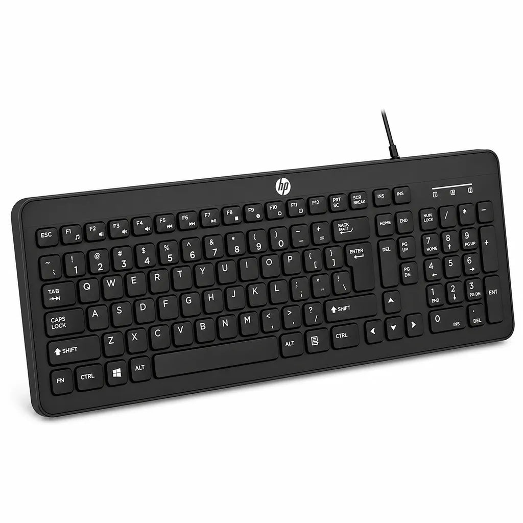 HP K160 Wired Keyboard USB Full Size for Desktop and Laptop Angled Side View tpstech.in