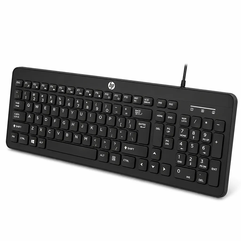 HP K160 Wired USB Full Size Keyboard Right Angled View tpstech.in