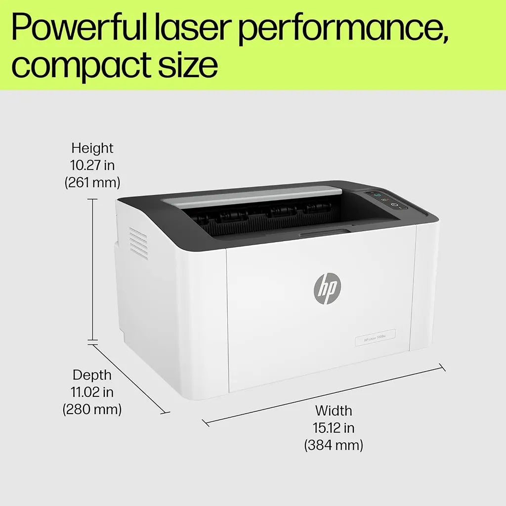 HP Laser 1008w compact wireless laser printer showing height, width and depth dimensions -tpstech.in