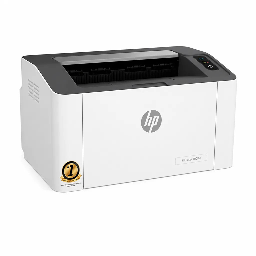 HP Laser 1008w right angle view compact wireless laser printer with white and black design -tpstech.in
