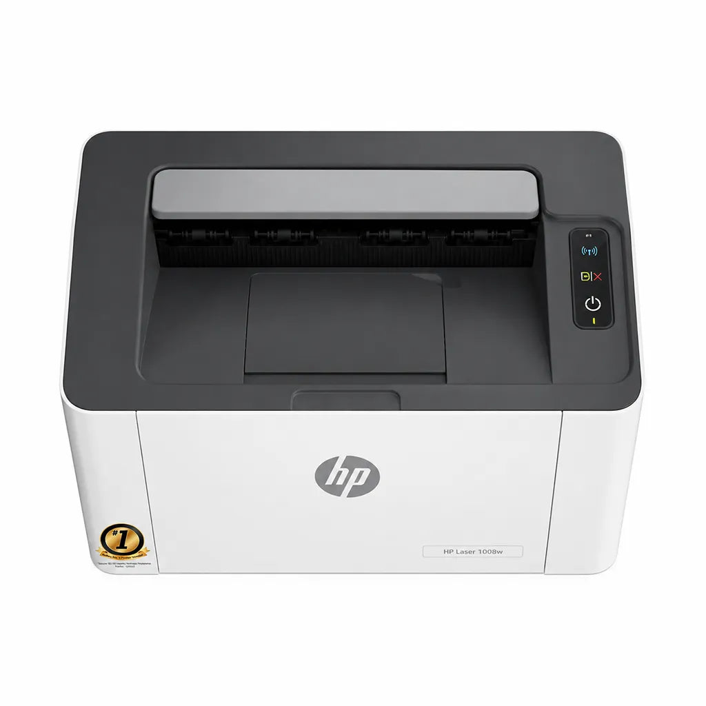 HP Laser 1008w top view wireless laser printer showing paper output area and LED control panel -tpstech.in