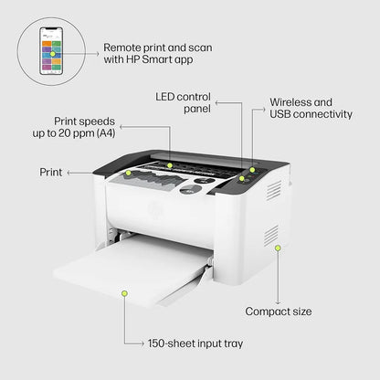 HP Laser 1008w wireless USB laser printer with 150-sheet input tray and LED control panel -tpstech.in