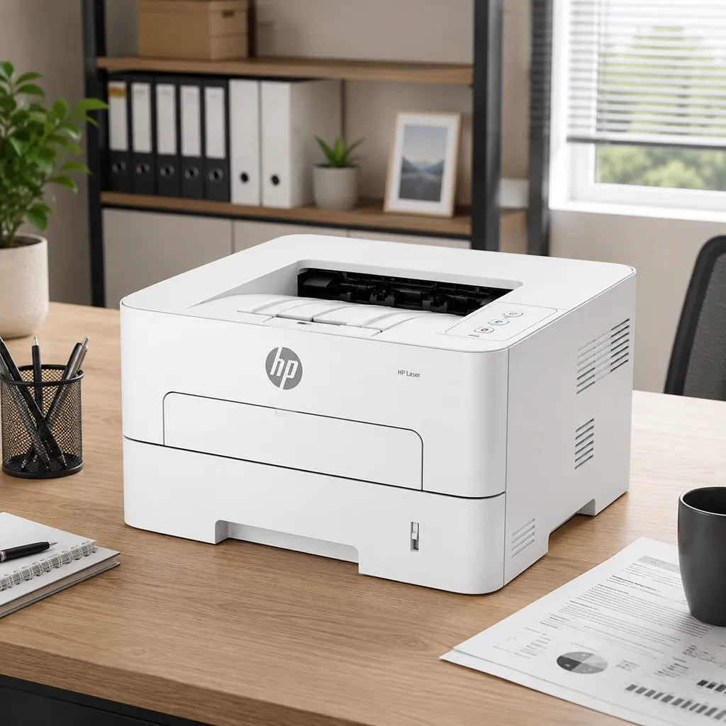 HP Laser 335dw wireless office printer placed on a desk for everyday document printing -tpstech.in
