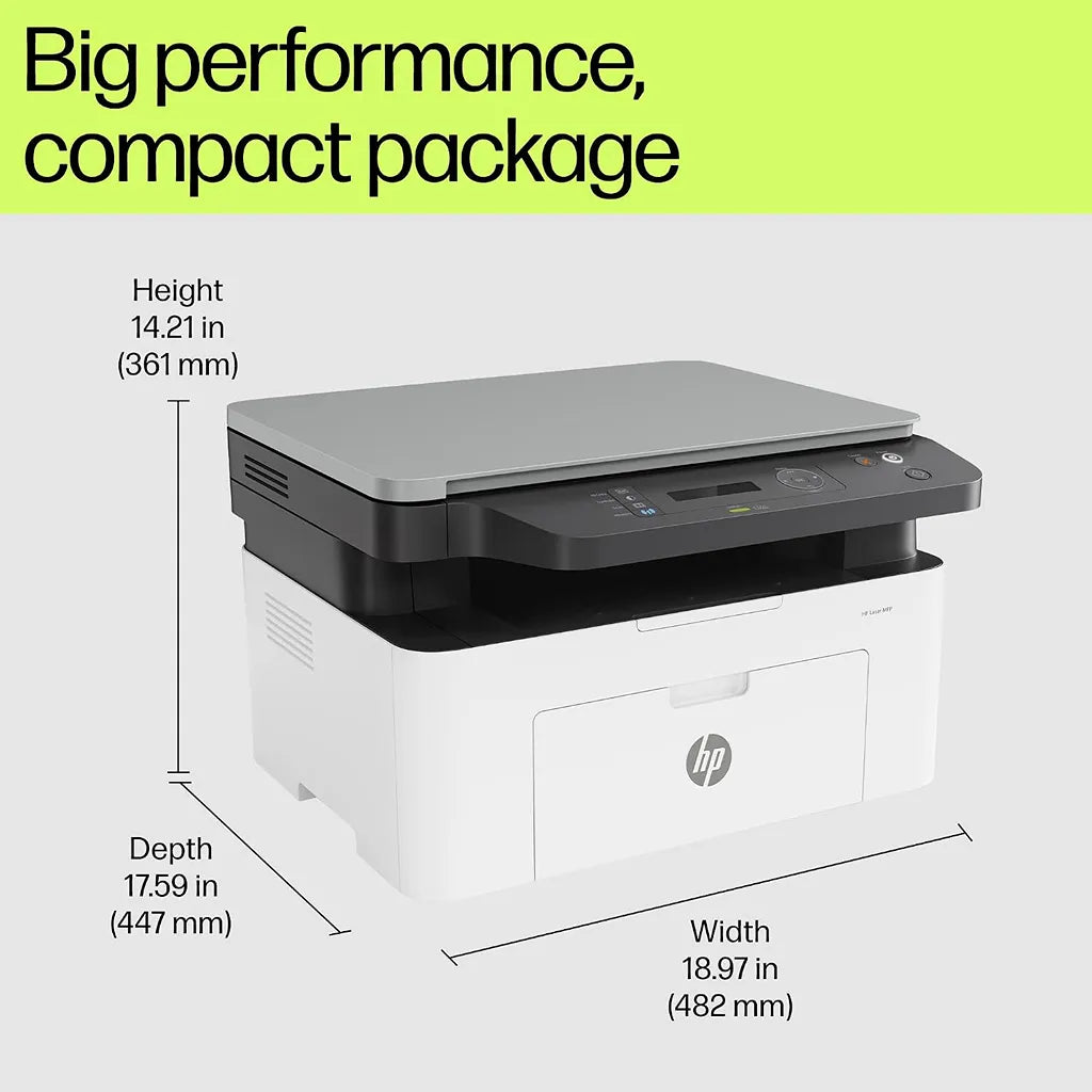 HP Laser MFP 1188nw printer dimensions showing 482 mm width, 447 mm depth and 361 mm height -tpstech.in