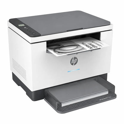 HP LaserJet MFP M233dw monochrome laser printer with print output tray front left angle view -tpstech.in