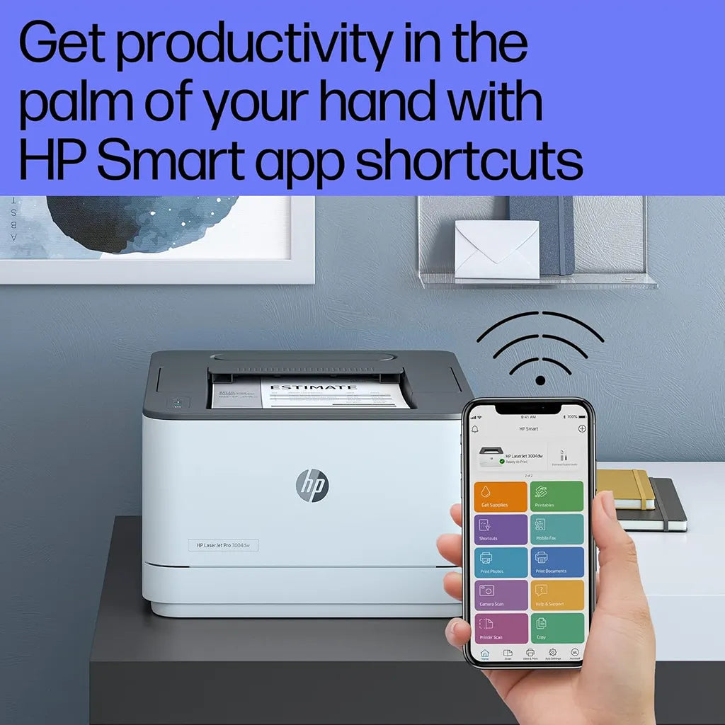 HP LaserJet Pro 3004dw printer with HP Smart app for convenient mobile printing and productivity shortcuts -tpstech.in