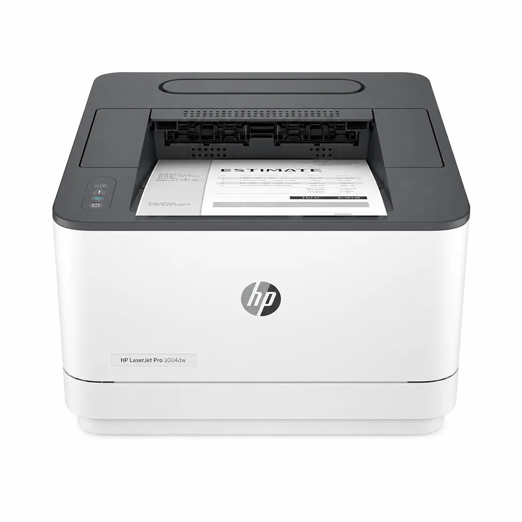 Front view of HP LaserJet Pro 3004dw monochrome laser printer with white body and black top panel -tpstech.in