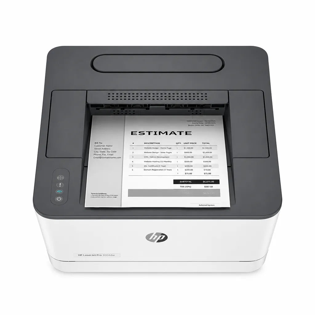 Top view of HP LaserJet Pro 3004dw laser printer showing paper output area and control panel -tpstech.in