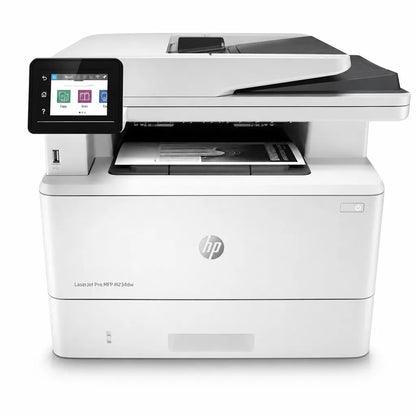 HP LaserJet Pro M329dw wireless monochrome laser multifunction printer front view with touchscreen display and automatic document feeder -tpstech.in