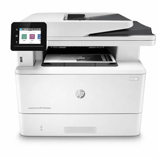 HP LaserJet Pro M329dw wireless monochrome laser multifunction printer front view with touchscreen display and automatic document feeder -tpstech.in