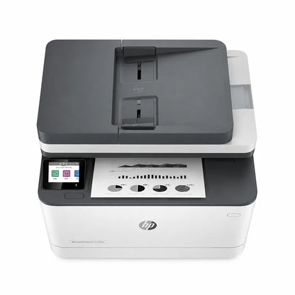 Top view of HP LaserJet Pro MFP 3104fdn showing automatic document feeder, touchscreen and output area -tpstech.in