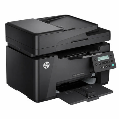 Angled view of HP LaserJet Pro MFP M126SNW Plus 53X76A wireless print scan copy monochrome laser printer.
