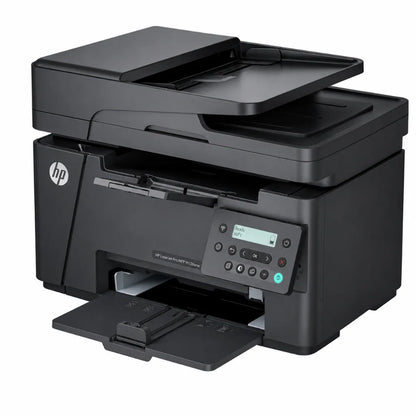 Front right angled view of HP LaserJet Pro MFP M126SNW Plus wireless monochrome multifunction laser printer.