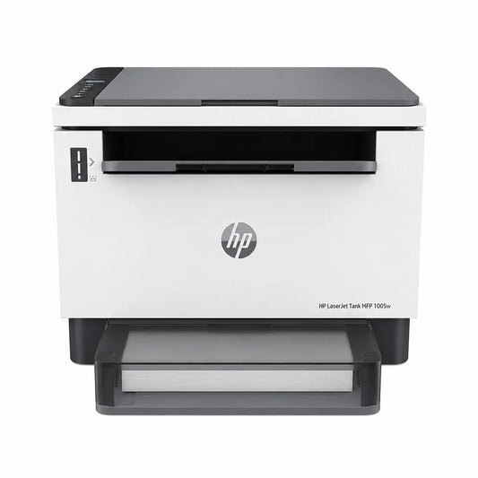 HP LaserJet Tank MFP 1005W wireless laser all in one printer front view with paper output tray -tpstech.in