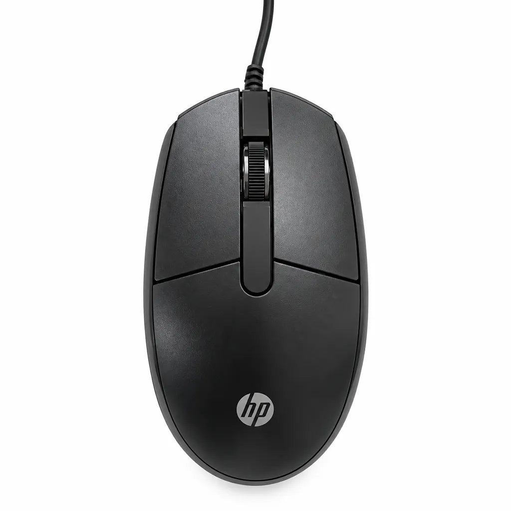 HP M10 G2 Wired Optical Mouse Top View Showing Scroll Wheel and HP Logo tpstech.in