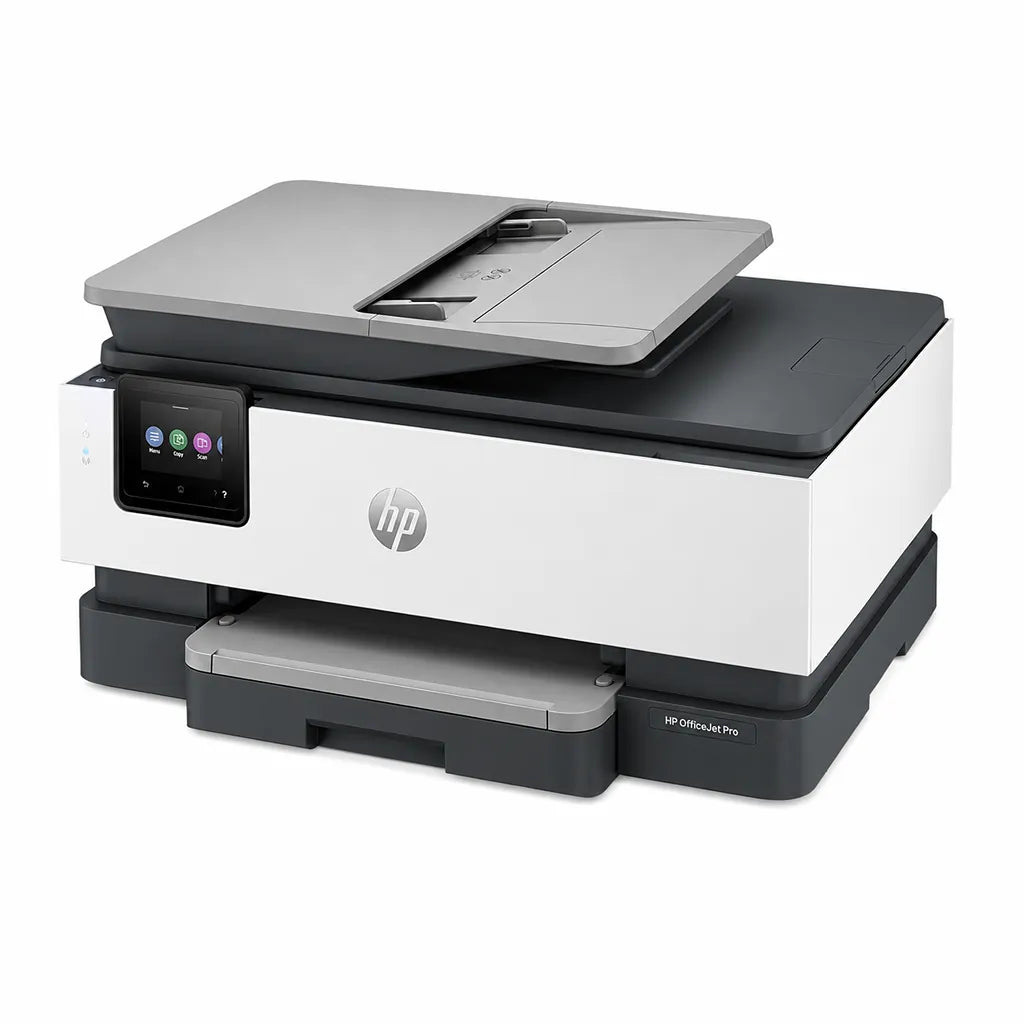 HP OfficeJet Pro 8120 all-in-one color printer front view with touchscreen, ADF and output tray -tpstech.in