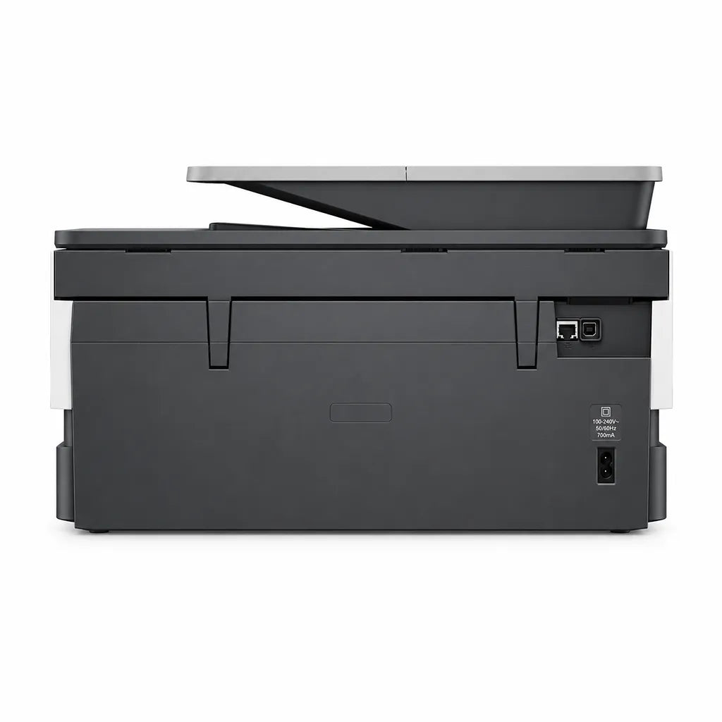HP OfficeJet Pro 8120 all-in-one printer rear view showing power connection and connectivity ports -tpstech.in