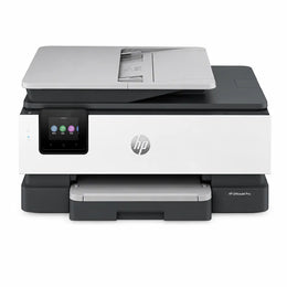 HP OfficeJet Pro 8120 color printer front view showing touchscreen control panel, HP branding and output tray -tpstech.in