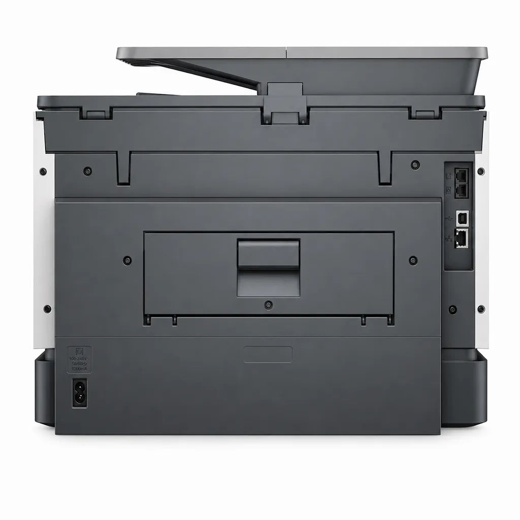 HP OfficeJet Pro 9130b printer rear connectivity view showing Ethernet and USB ports -tpstech.in