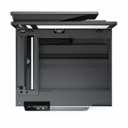 HP OfficeJet Pro 9130b all-in-one printer top open view showing scanner glass and document feeder area -tpstech.in