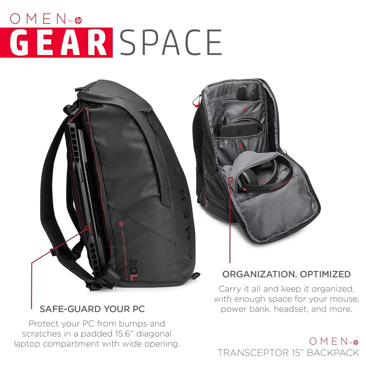 HP OMEN Transceptor 15 Laptop Backpack Gear Space and Internal Organization Compartments -tpstech.in