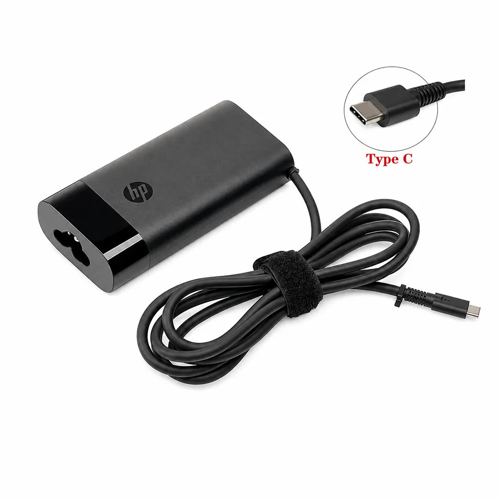 HP Original 140W USB Type-C Pin Laptop Charger Adapter featuring USB Type-C charging connector for HP laptops.