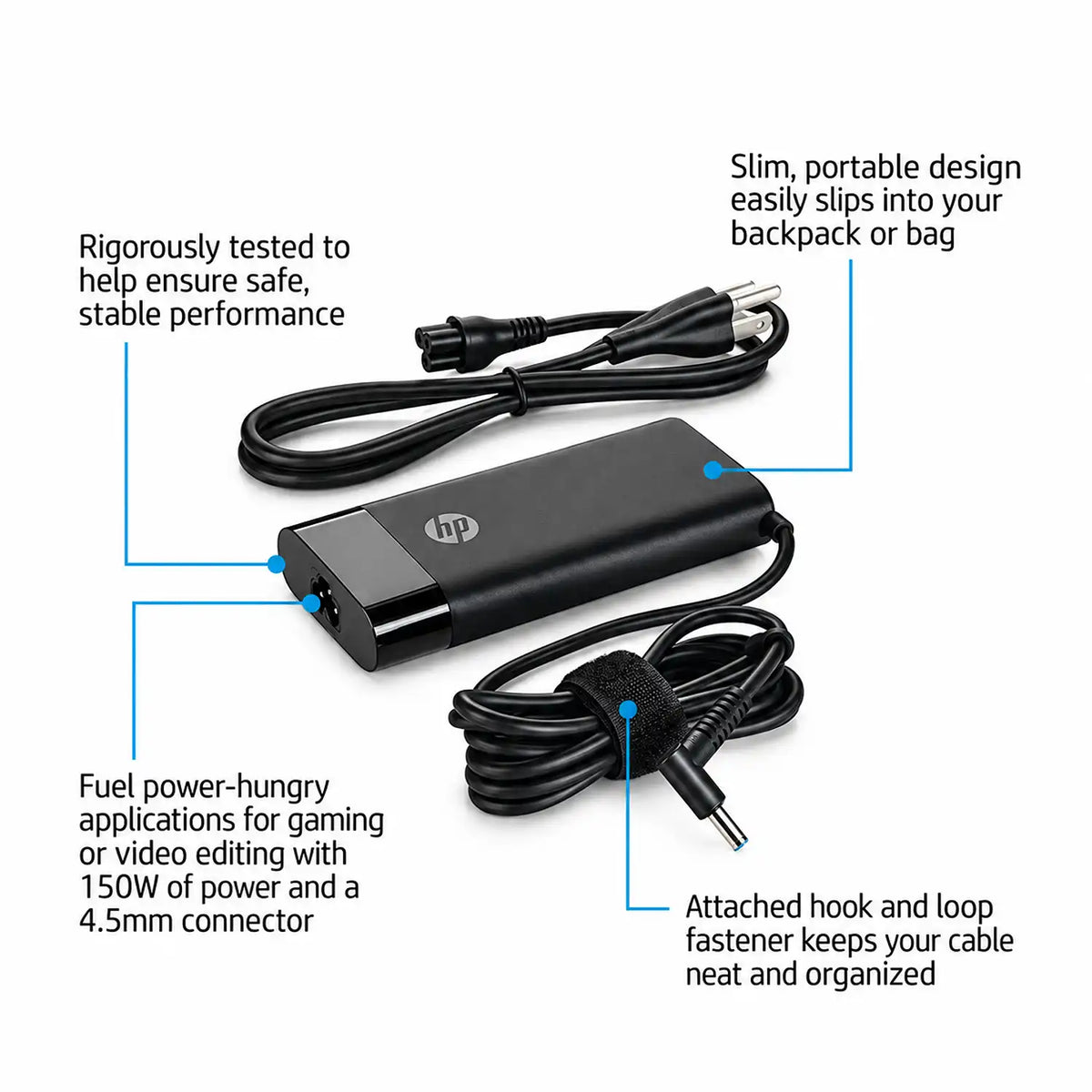 HP Original 150W 19.5V 7.7A 4.5mm Blue Pin Oval Slim AC Adapter for HP Laptops Black -tpstech.in