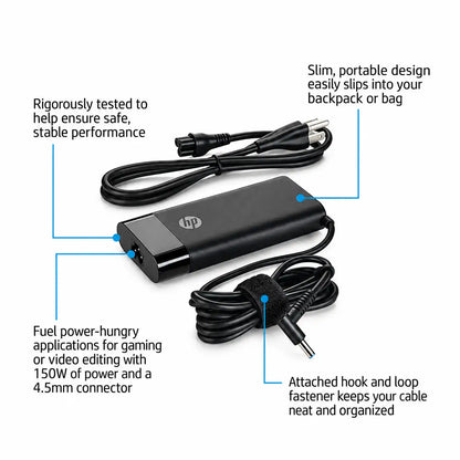 HP Original 150W 19.5V 7.7A 4.5mm Blue Pin Oval Slim AC Adapter for HP Laptops Black -tpstech.in