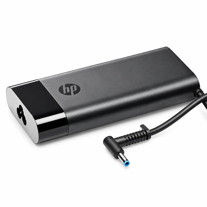 HP Original 150W 19.5V 7.7A Slim Laptop AC Adapter Close-Up with 4.5mm Blue Pin Black -tpstech.in