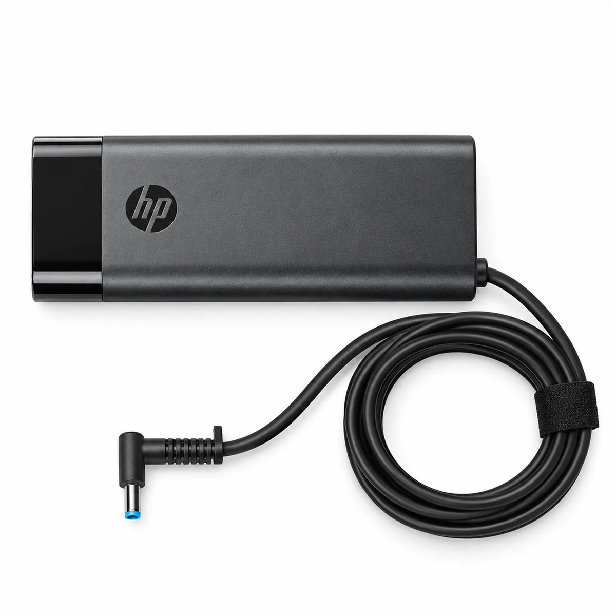 HP Original 150W Slim AC Adapter Top View with 4.5mm Blue Pin Connector and Cable -tpstech.in