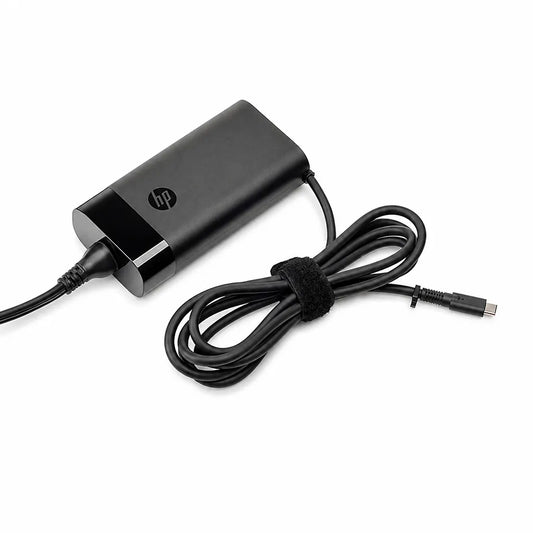 HP Original OEM 100W USB Type-C Pin Laptop Charger Adapter front view with integrated USB-C charging cable.