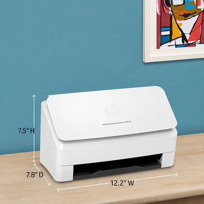 HP ScanJet Enterprise Flow 5000 s5 compact desktop sheetfed document scanner showing overall dimensions and space saving design -tpstech.in