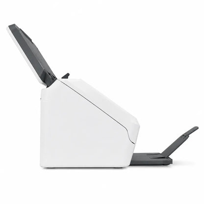 Left side profile of HP ScanJet Pro 3000 s4 sheet-feed document scanner showing compact desktop design and paper path.
