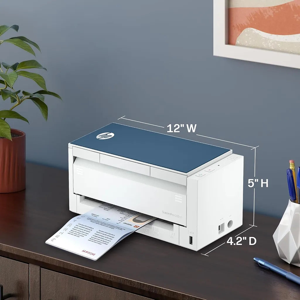 HP ScanJet Pro 4200 s1 compact document scanner showing product dimensions for office setup -tpstech.in
