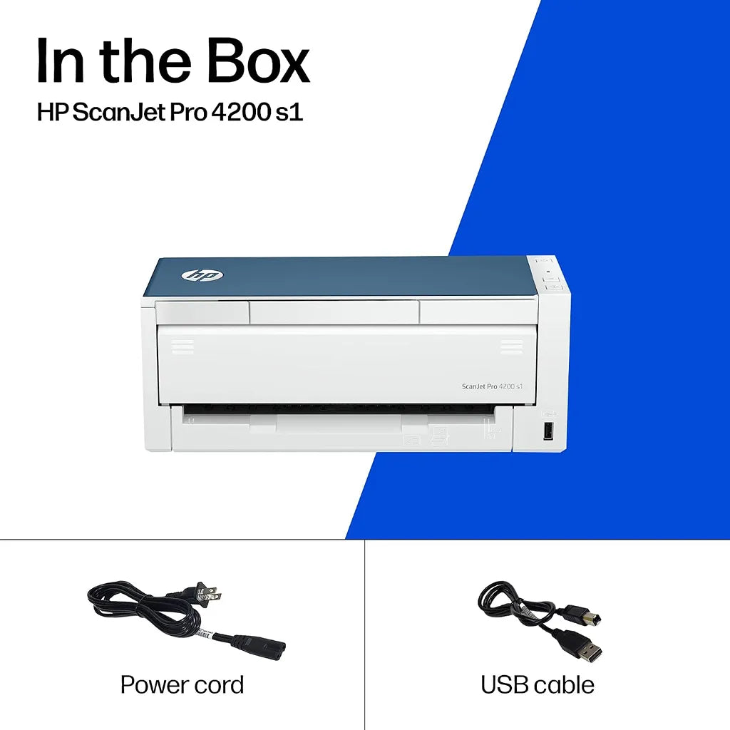 HP ScanJet Pro 4200 s1 document scanner with power cord and USB cable included in the box -tpstech.in