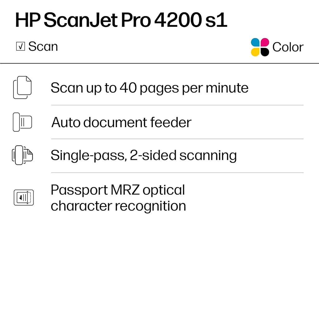 HP ScanJet Pro 4200 s1 high speed document scanner with 40 ppm scanning, automatic document feeder and single pass duplex scanning -tpstech.in