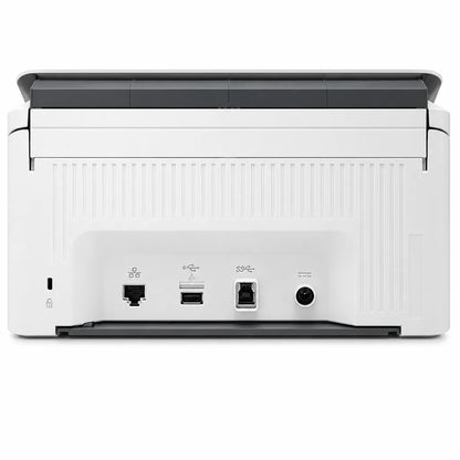 Rear view of HP ScanJet Pro N4000 snw1 scanner showing USB 3.0, Ethernet, USB Host, and power connectivity ports.