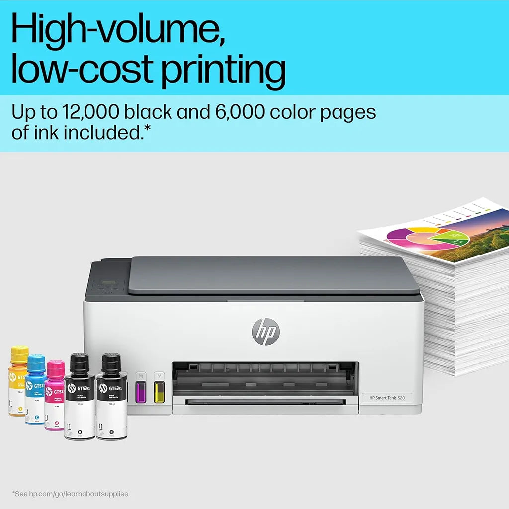HP Smart Tank 520 high-volume ink tank printer with up to 12,000 black and 6,000 colour pages included -tpstech.in