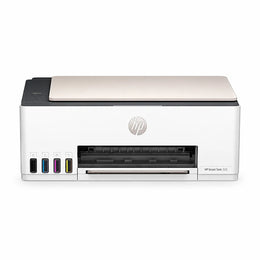 HP Smart Tank 523 all-in-one ink tank printer front view with colour ink tanks and paper output tray -tpstech.in