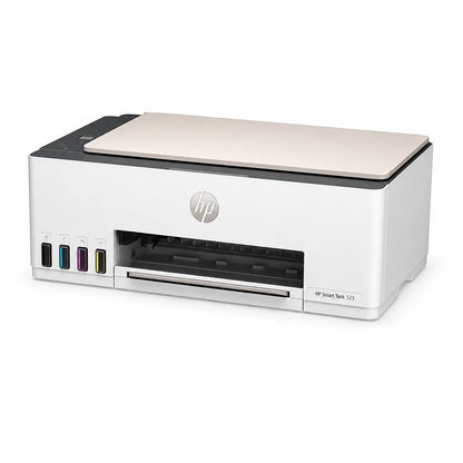 HP Smart Tank 523 all-in-one printer right angle view showing flatbed scanner and front paper output -tpstech.in