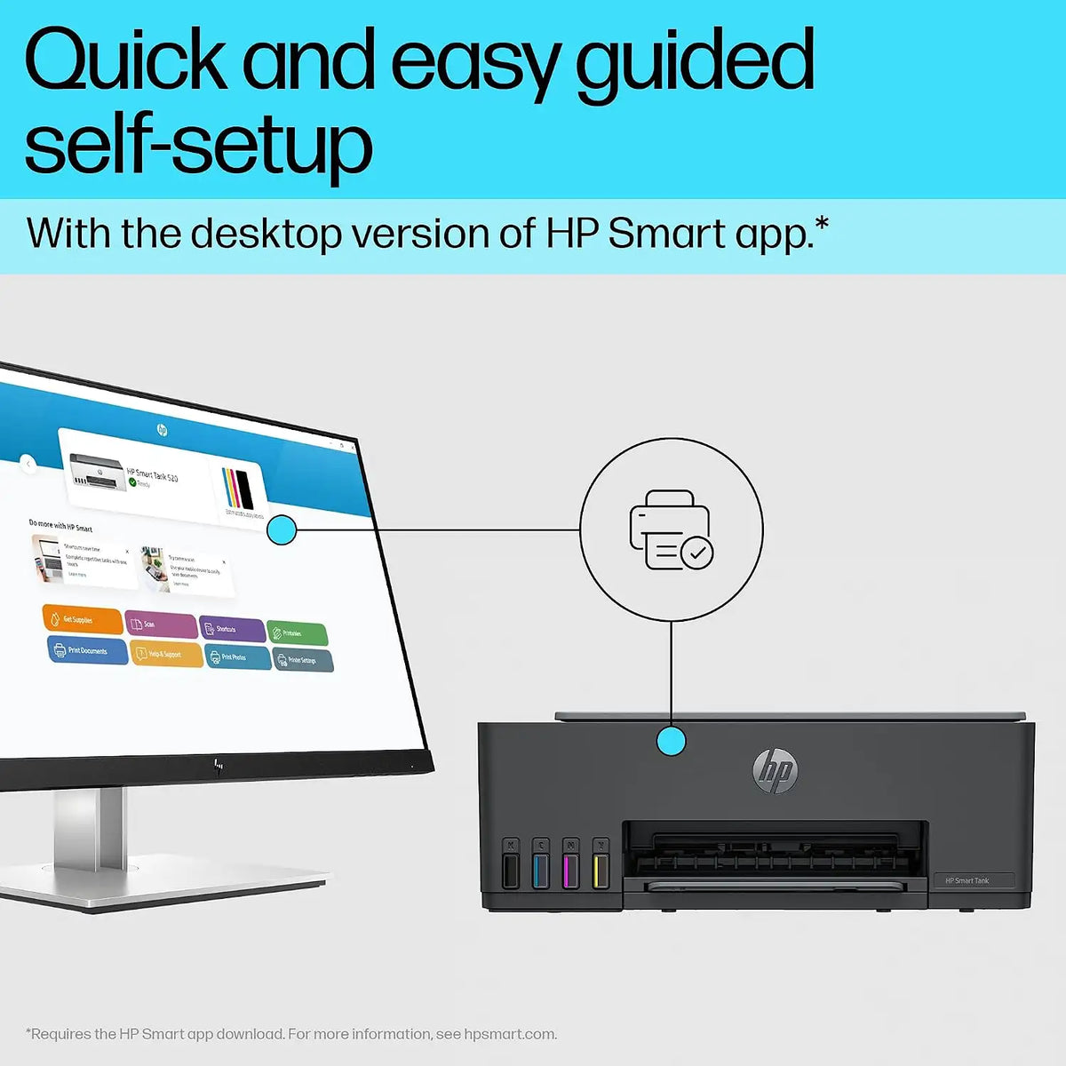 HP Smart Tank 524 All in One Inkjet Printer 5D174A Quick Guided Self Setup via HP Smart App -tpstech.in