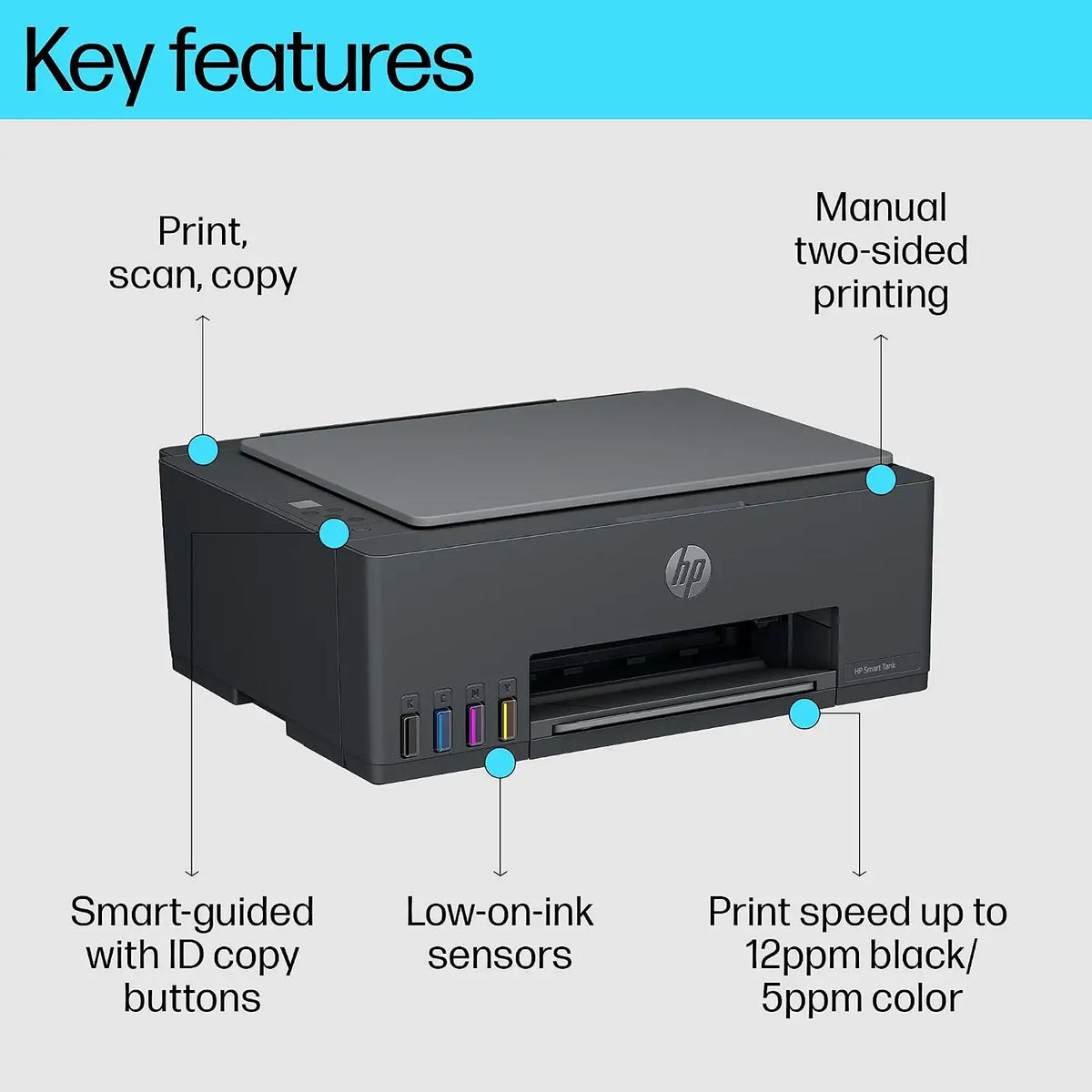 HP Smart Tank 524 All in One Inkjet Printer 5D174A Key Features Print Scan Copy and Low Ink Sensors -tpstech.in