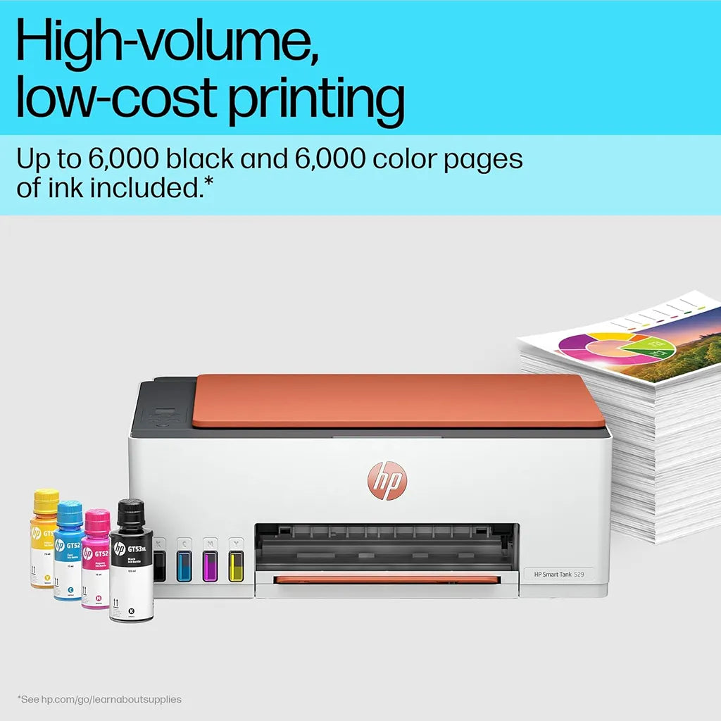 HP Smart Tank 529 high-volume ink tank printer with up to 6000 black and 6000 colour pages of included ink -tpstech.in