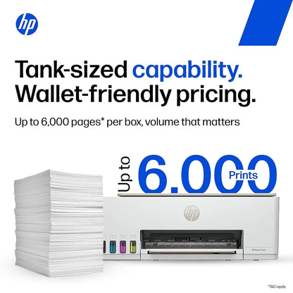 HP Smart Tank 583 ink tank printer shown with ink bottles and up to 6000 pages printing capacity -tpstech.in