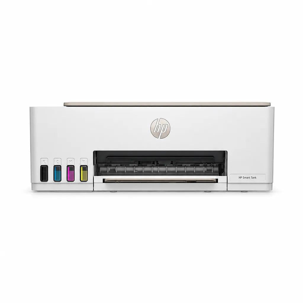 Front view of HP Smart Tank 583 color ink tank printer with integrated ink tanks and paper output tray -tpstech.in