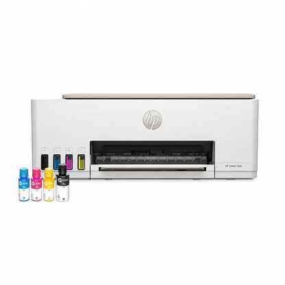 HP Smart Tank 583 color ink tank printer displayed with black cyan magenta and yellow ink bottles -tpstech.in